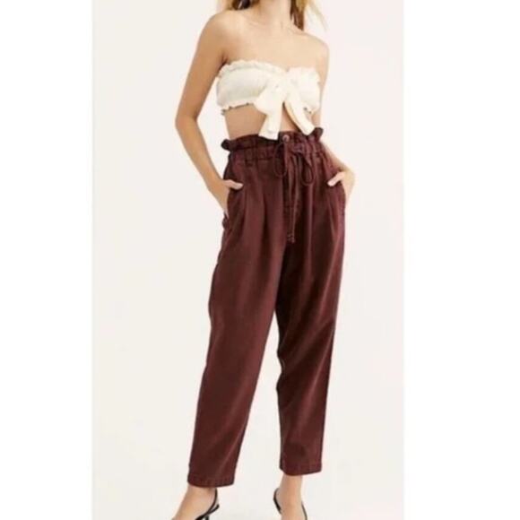 Free People Margate Paper Bag Waist Button Fly Cropped Trousers Size XS - Picture 2 of 13